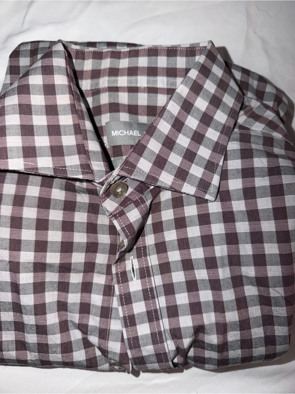 Michael Kors Maroon and White Checked Dress Shirt